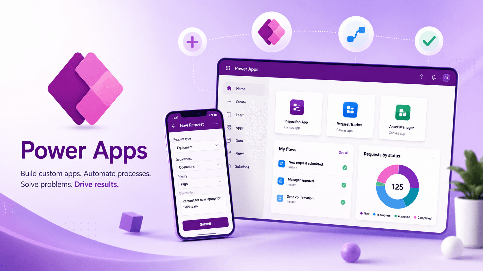 Illustration of Microsoft Power Apps being used to replace manual business workflows